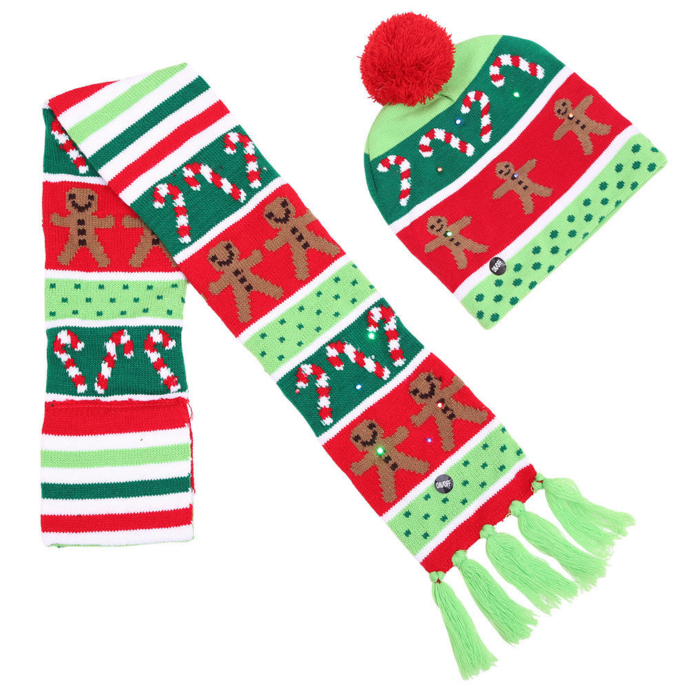Festliches LED-Weihnachtsset aus Mütze und Schal – Leucht-Strickkollektion