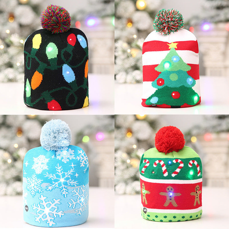 Festliches LED-Weihnachtsset aus Mütze und Schal – Leucht-Strickkollektion