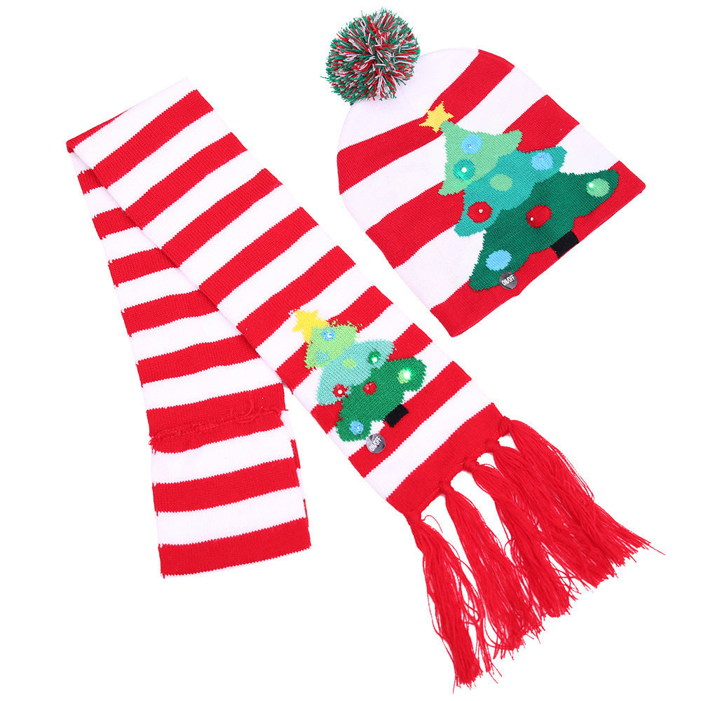 Festliches LED-Weihnachtsset aus Mütze und Schal – Leucht-Strickkollektion