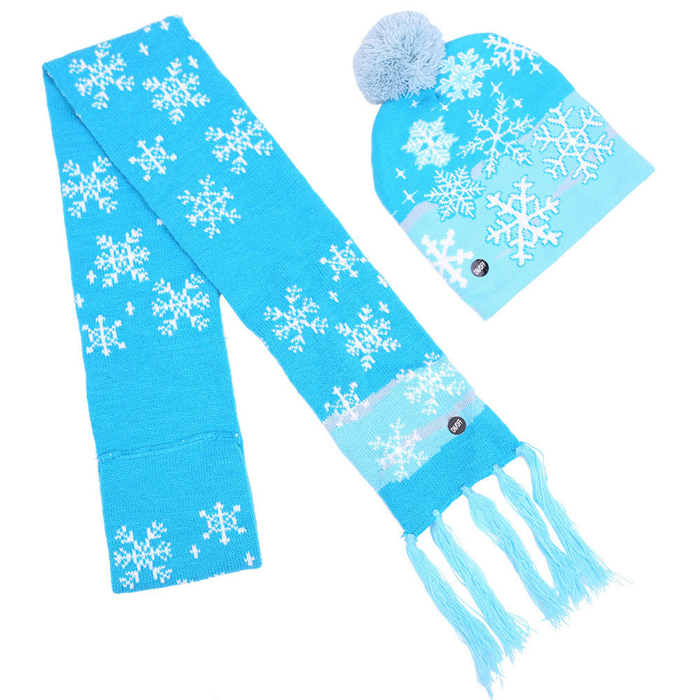Festliches LED-Weihnachtsset aus Mütze und Schal – Leucht-Strickkollektion